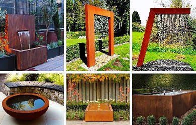 garden rusted steel water feature